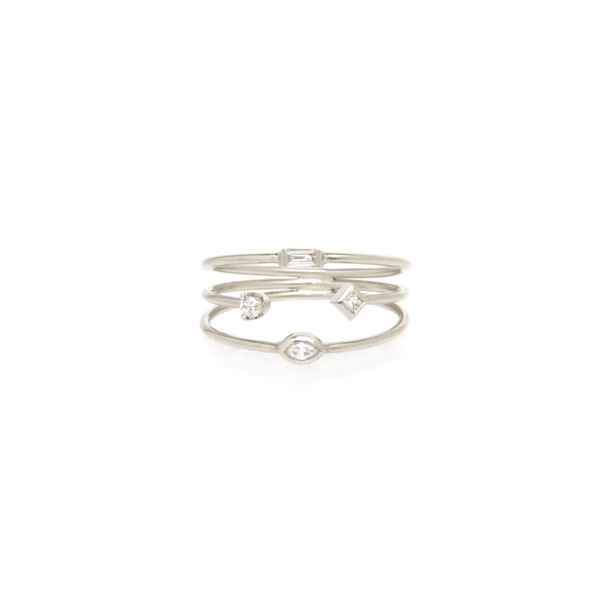 14k 3 Thin Band Mixed Diamonds Ring