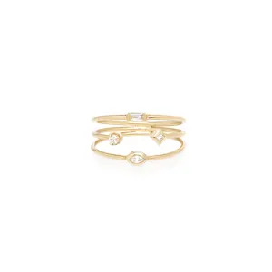 14k 3 Thin Band Mixed Diamonds Ring