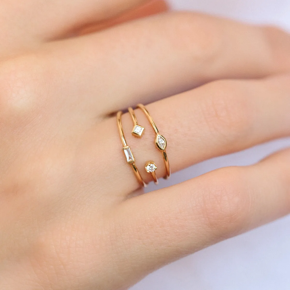 14k 3 Thin Band Mixed Diamonds Ring