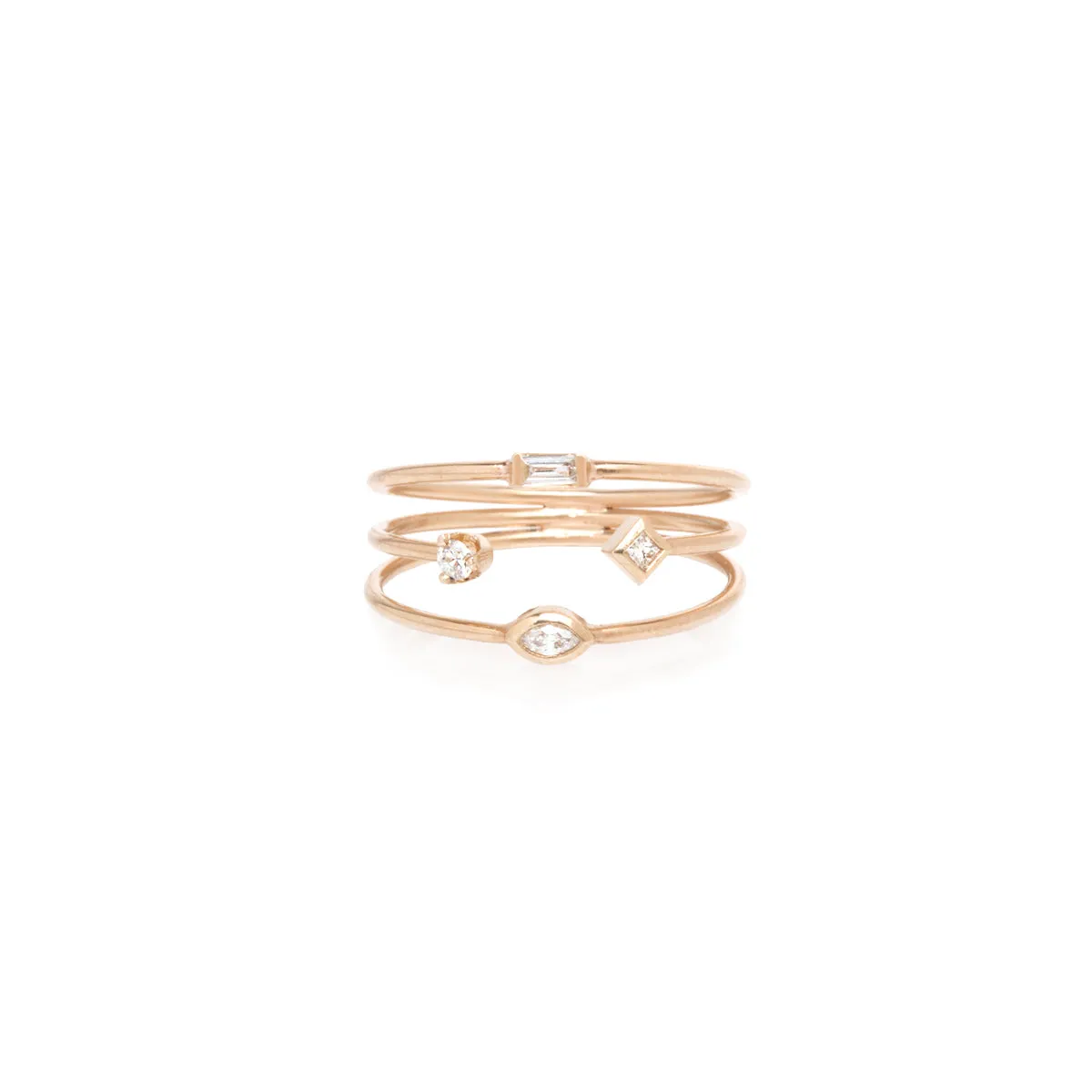 14k 3 Thin Band Mixed Diamonds Ring