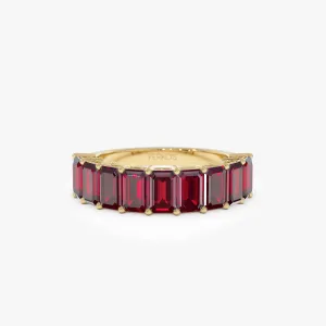 14k Emerald Cut Garnet Nine Stone Ring 3.00ctw