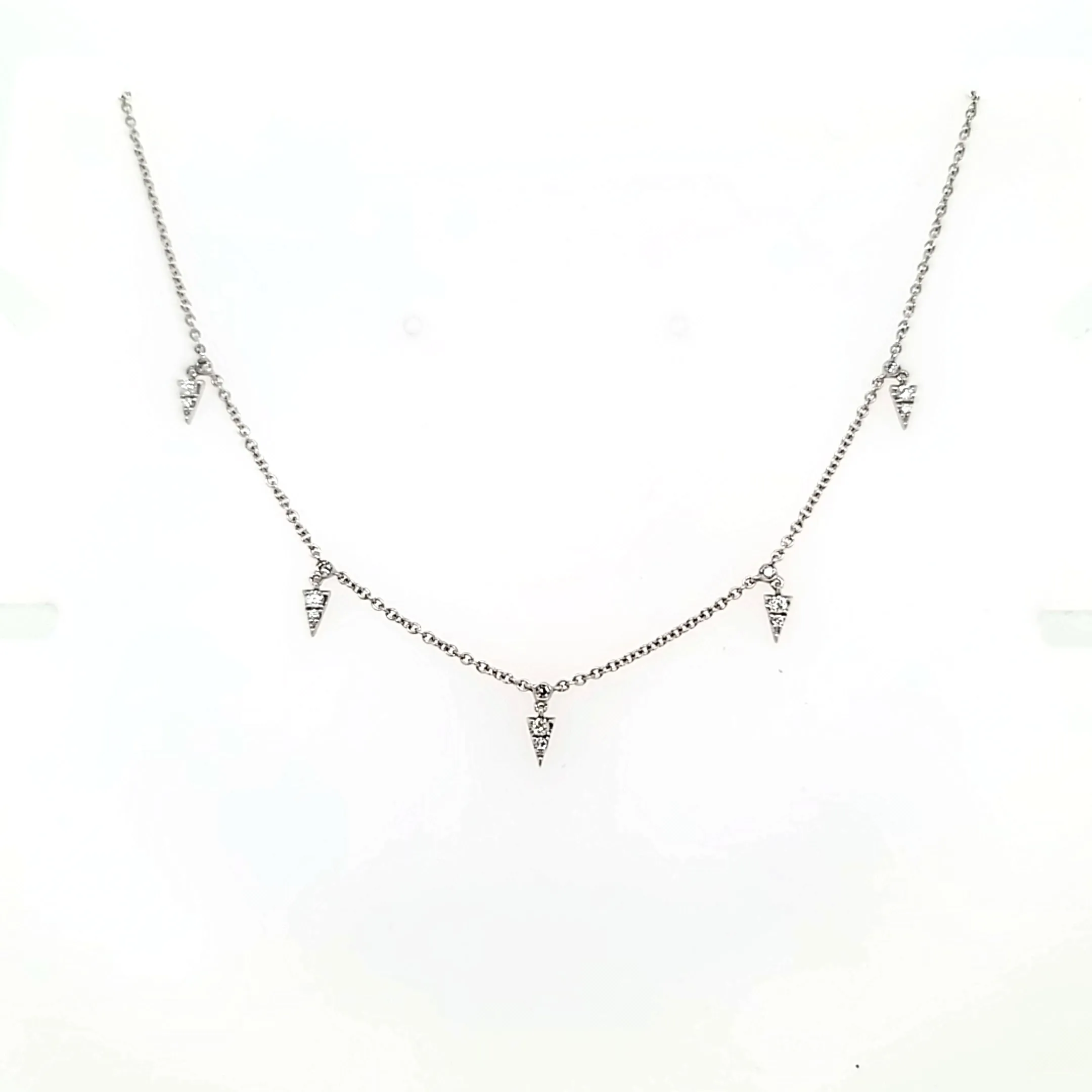 14k White Gold & Diamond Triangle Dangle Necklace (I7972)