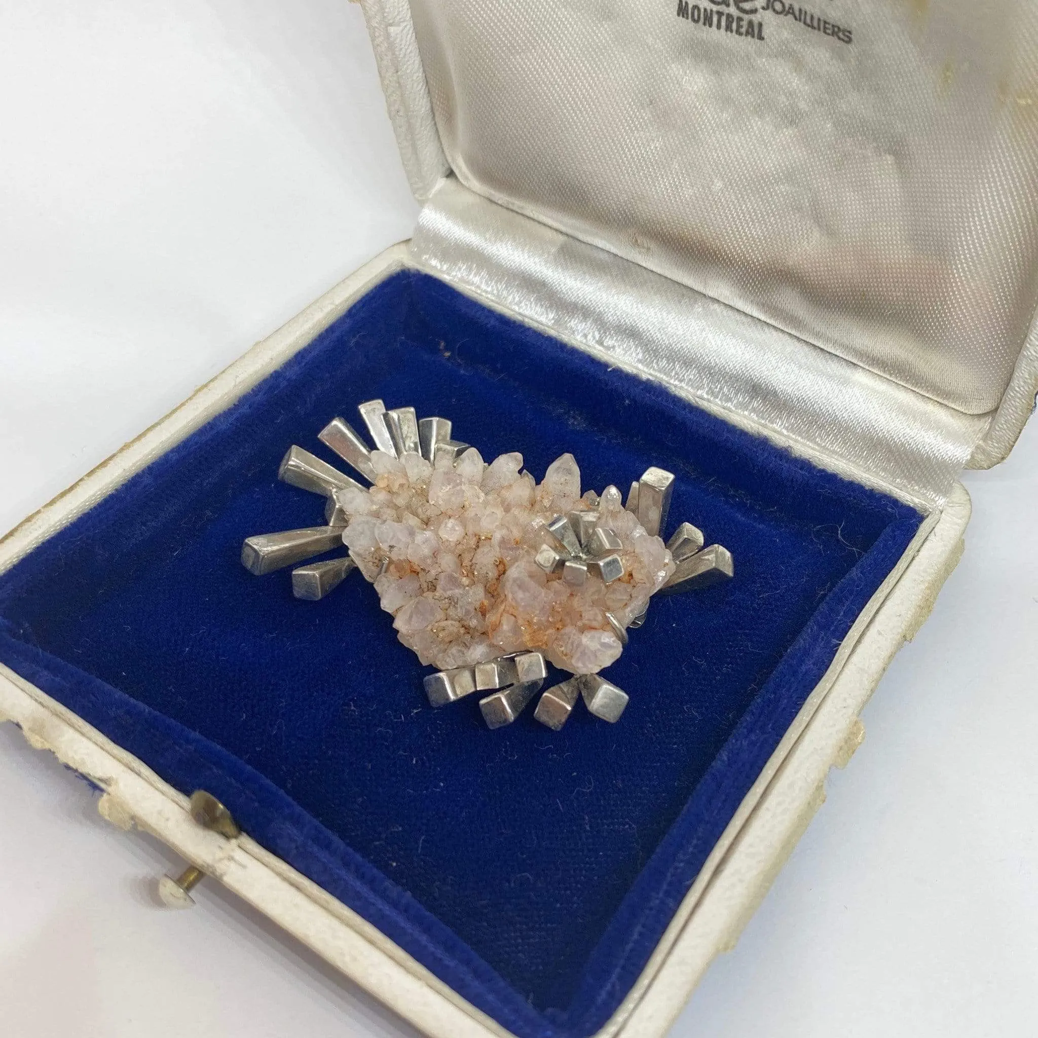 18KW Roger Claude Montreal Designer Natural Quartz & 18K White Gold Pillar Brooch