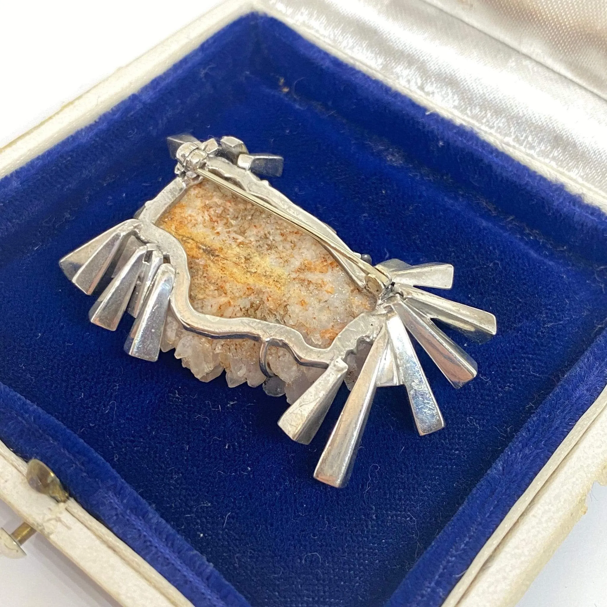 18KW Roger Claude Montreal Designer Natural Quartz & 18K White Gold Pillar Brooch