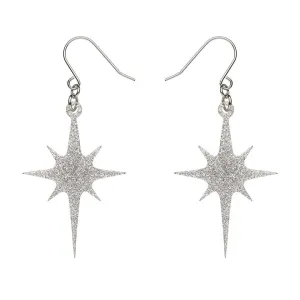 Atomic Star Glitter Drop Earring - Silver