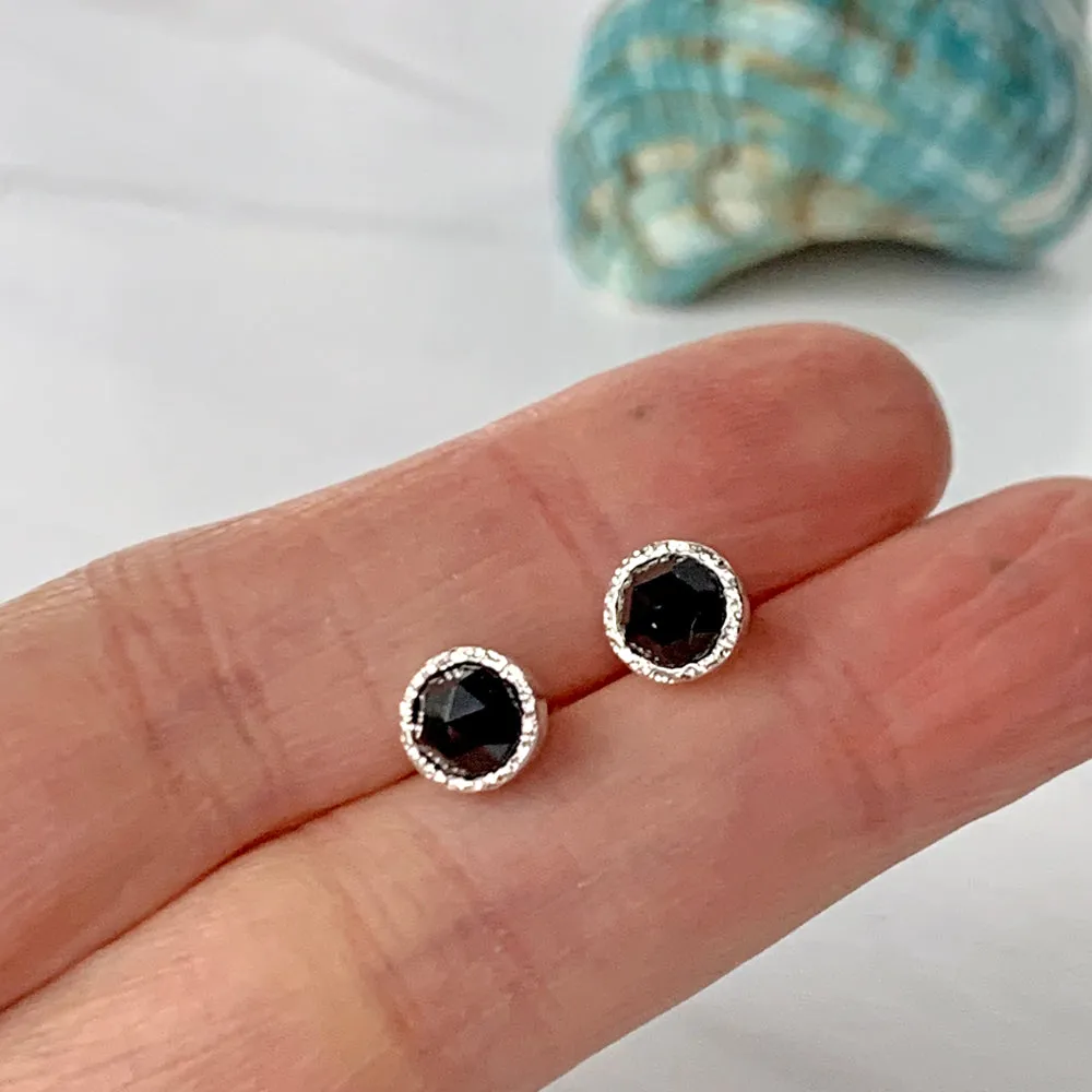 Black Spinel Stardust Silver Stud Earrings
