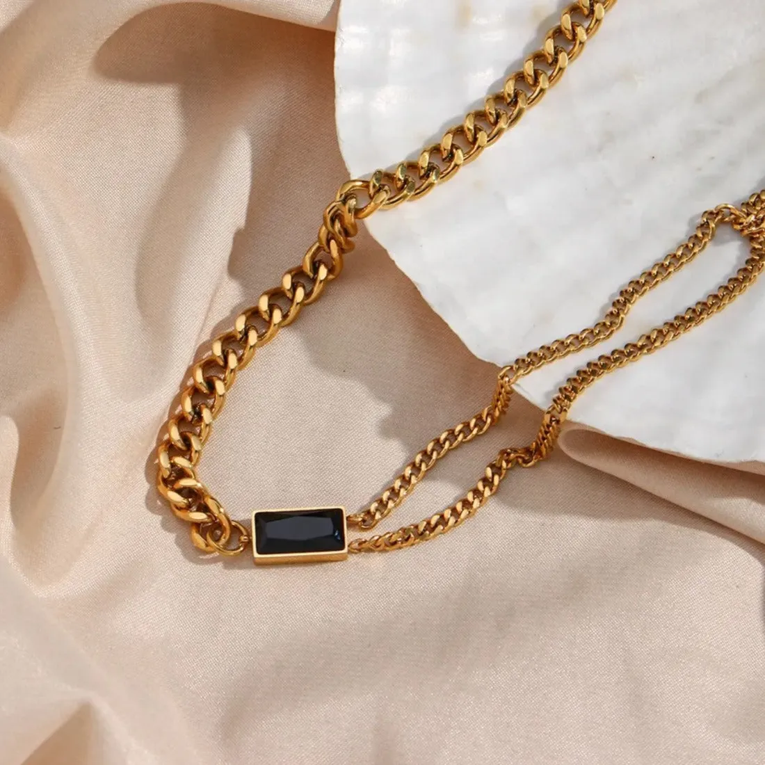 Black Stone Cuban Chain Choker Necklace
