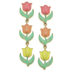  Canvas Style Multi-Colored Tulip Enamel Earrings