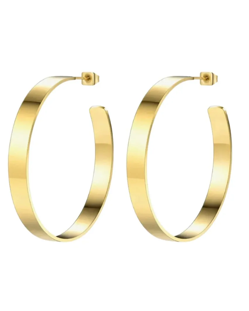 Clea Flat Hoop Earrings- Shiny Gold