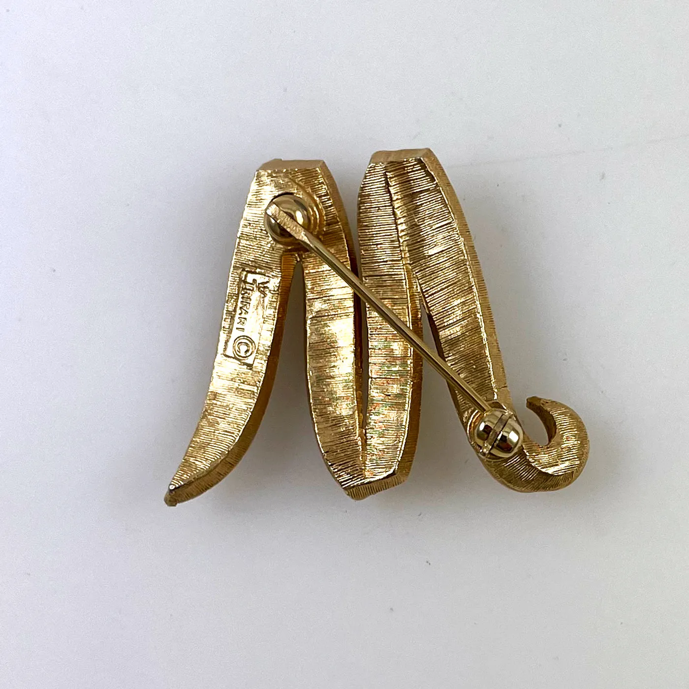 Crown Trifari Gold M Initial Brooch Vintage