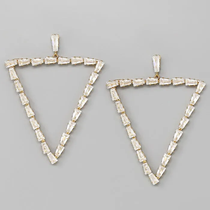 Cubic Zirconia Pave Tringle Statement Earrings