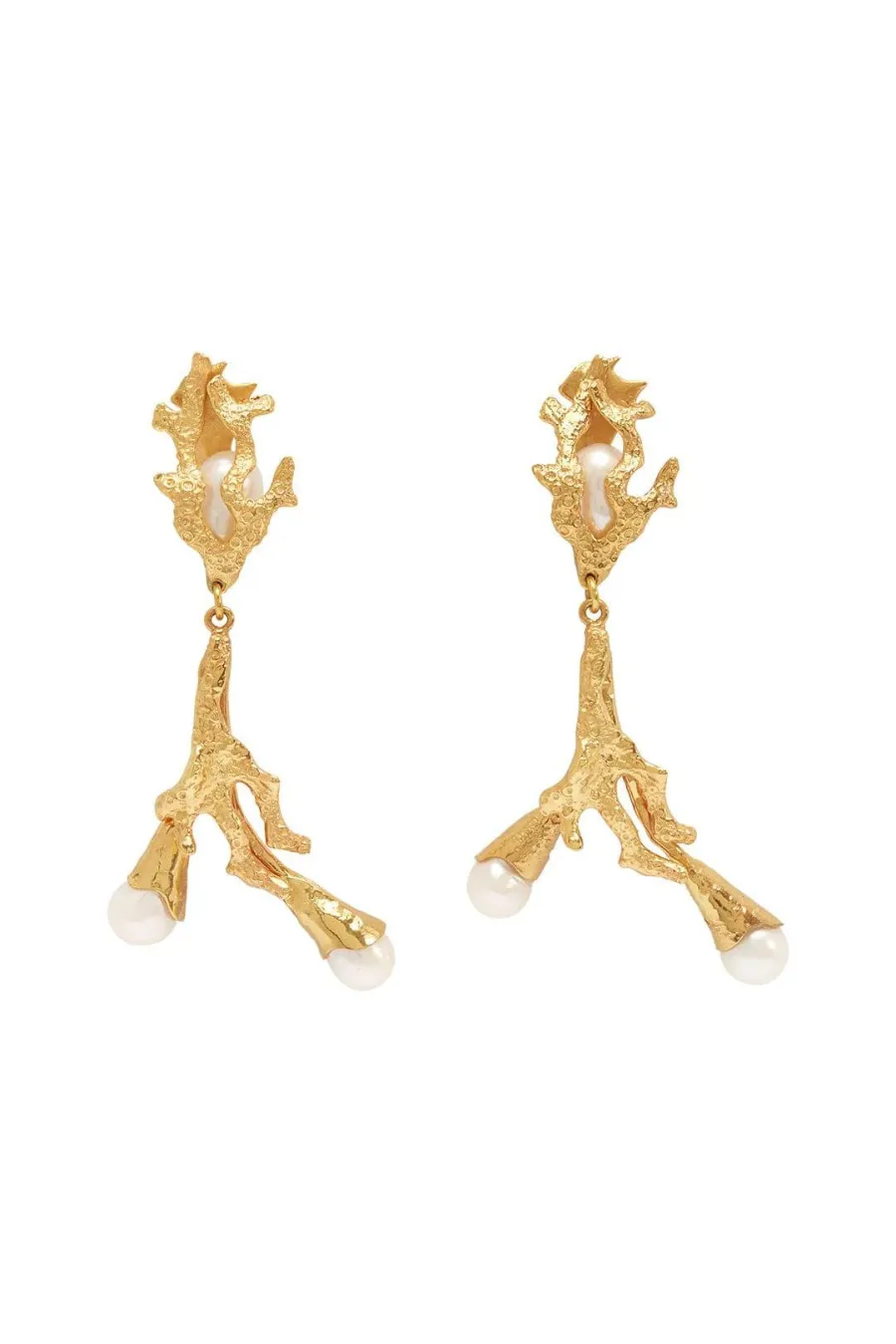 Curio Statement Coral Pearl Earrings Gold