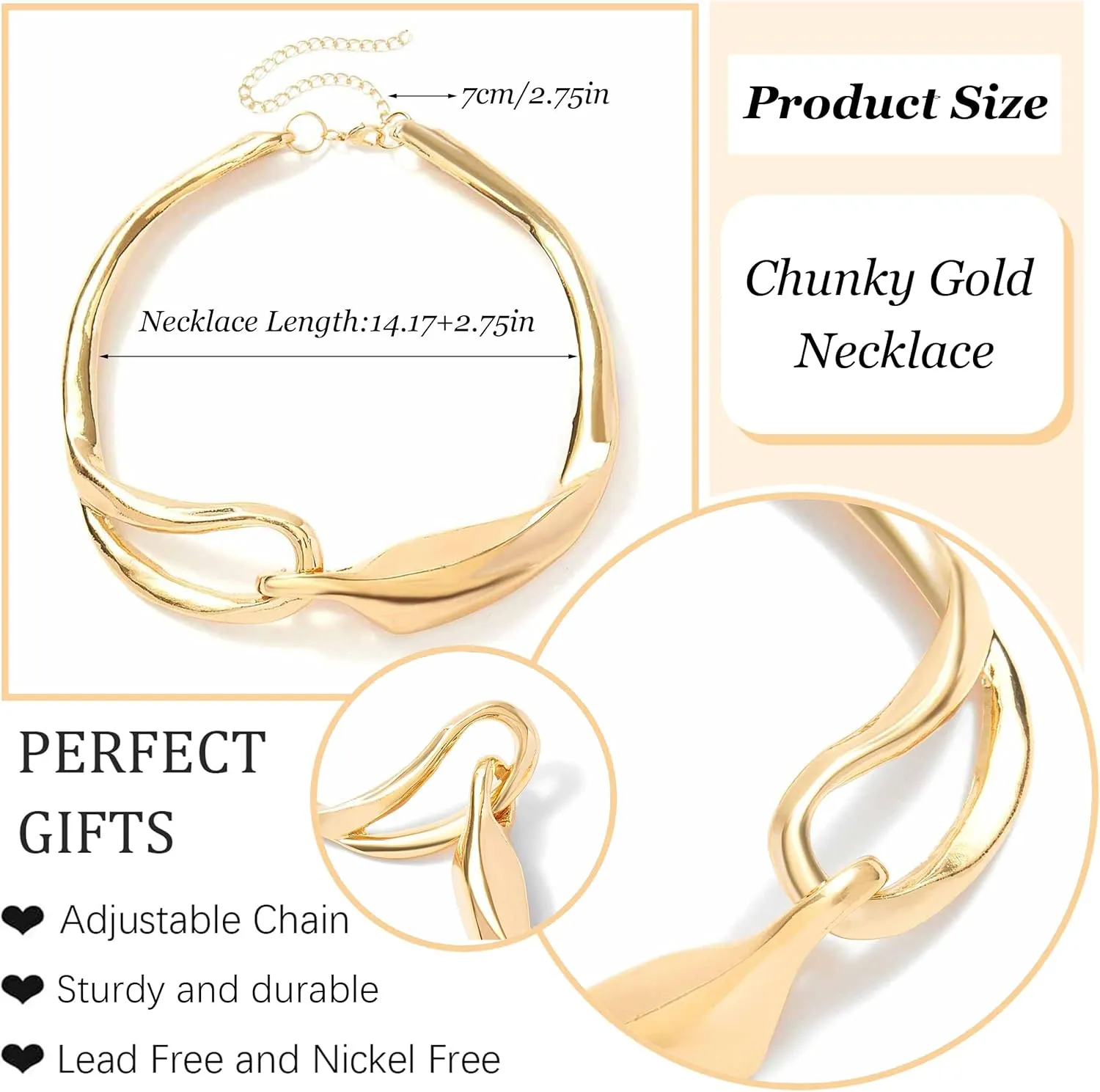 Dcfywl731 Chunky Gold Necklace Statement Necklace for Women Trendy Dainty Gold Choker Necklaces for Woman Gold Accessories Gifts