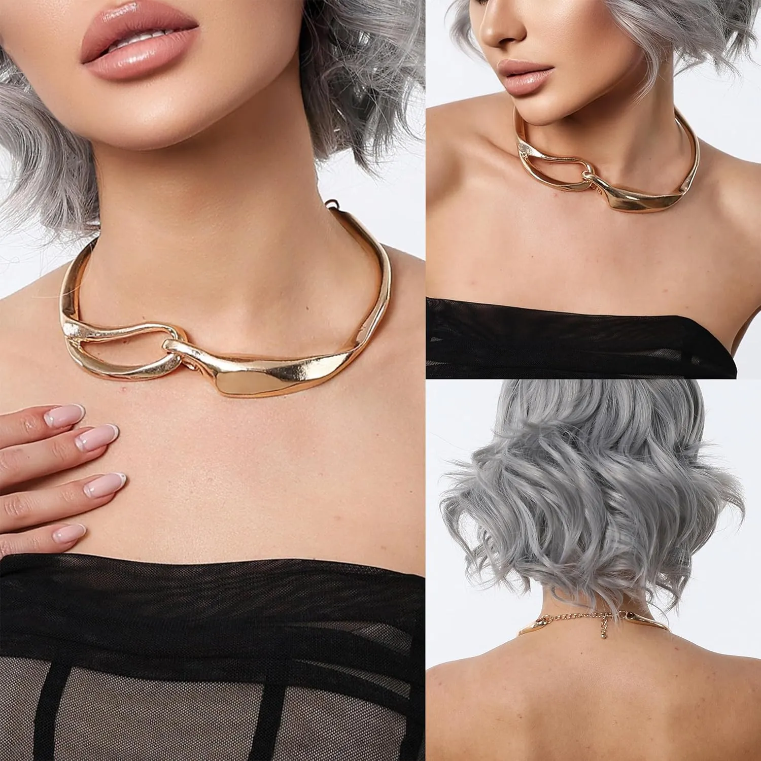 Dcfywl731 Chunky Gold Necklace Statement Necklace for Women Trendy Dainty Gold Choker Necklaces for Woman Gold Accessories Gifts
