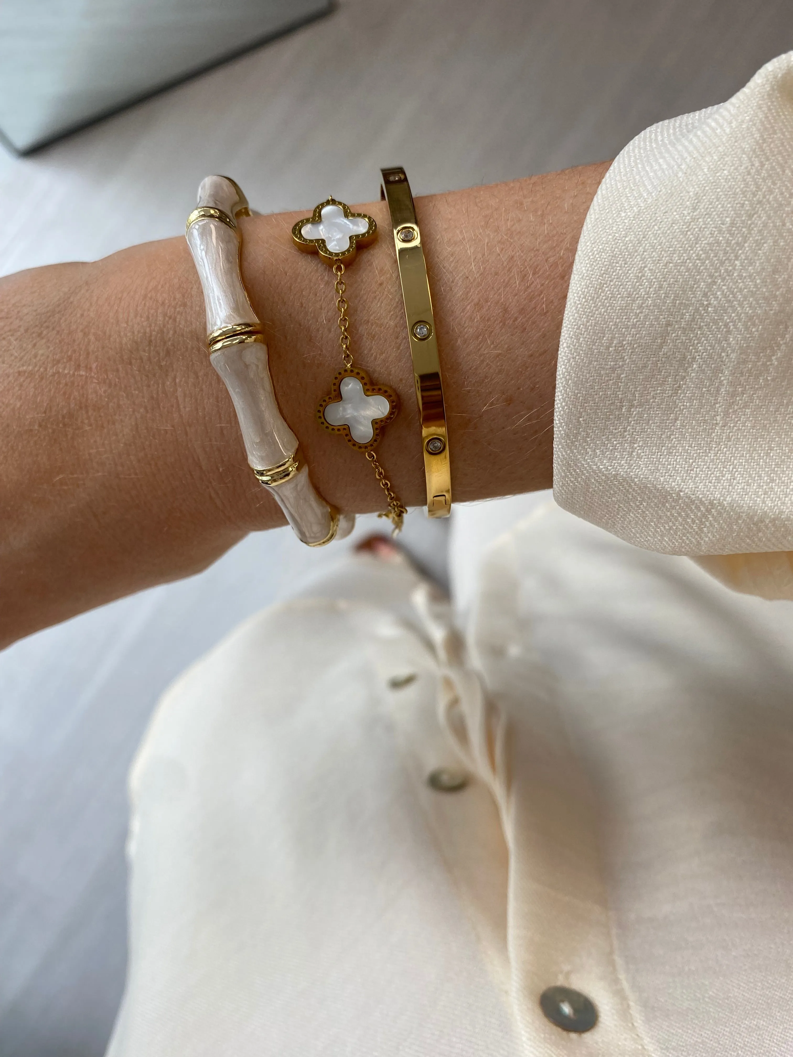 Diamanté Bangle - Thin Gold