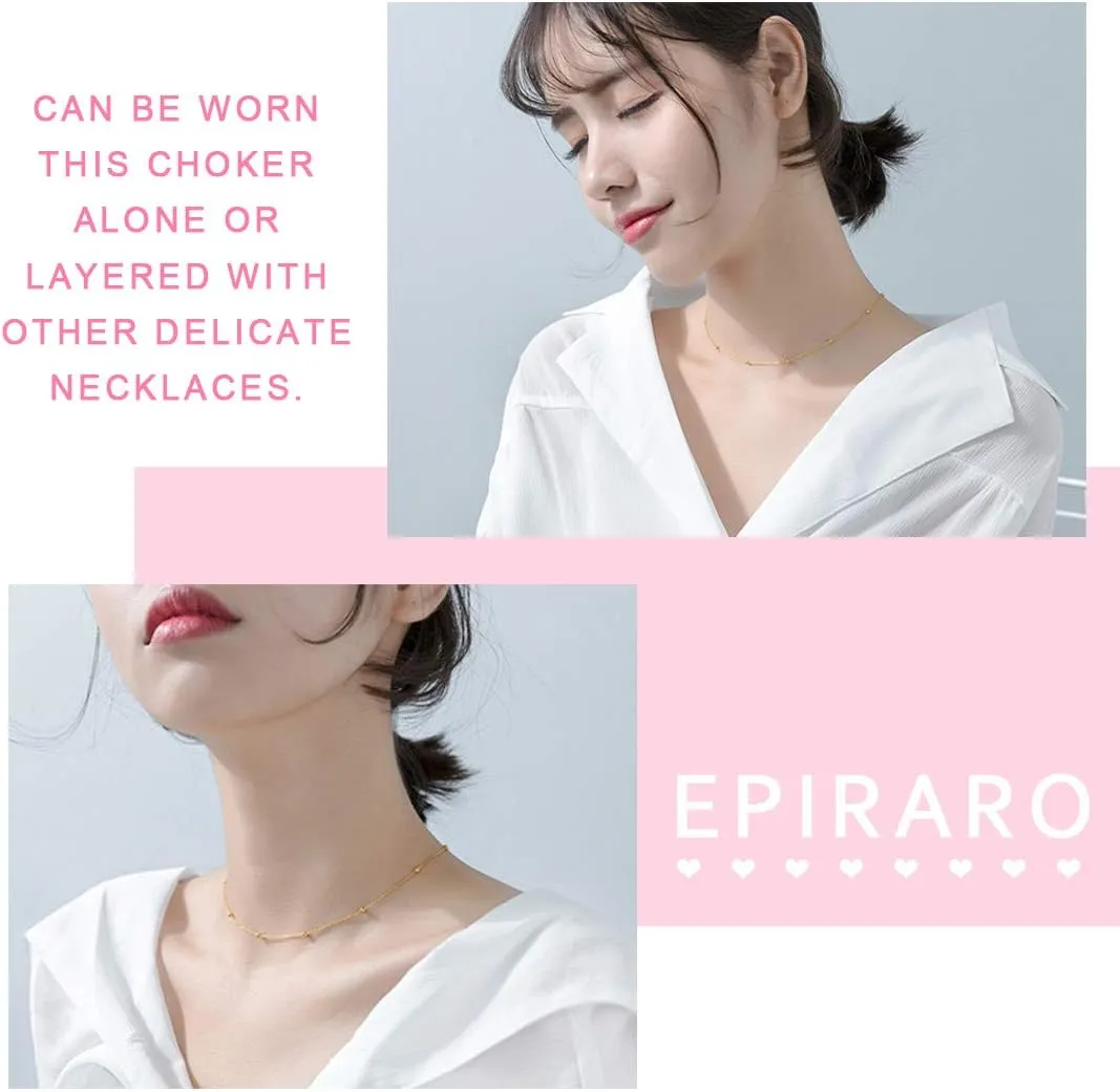 EPIRORA Choker Necklace for Women 925 Sterling Silver Gold Plated Dainty Satellite Bead Chain Pendant Minimalist Jewelry, 16'' 2"