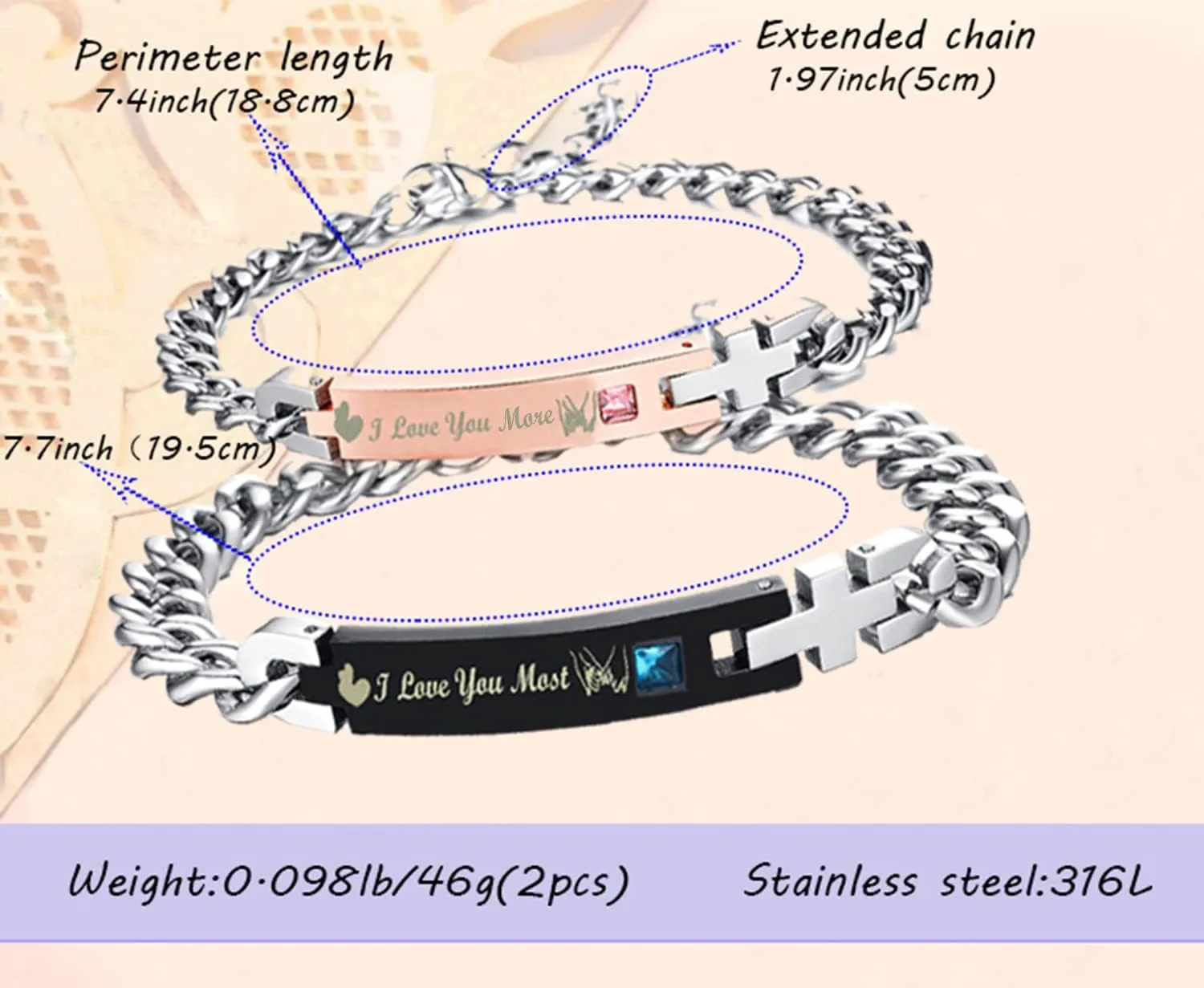 Gift for Lover His and Hers Personalized Engraved Couples Bracelets for Women Men Matching Set Anniversary Promise Valentine's Gifts