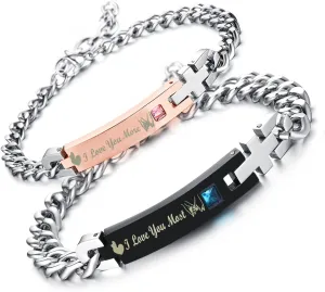 Gift for Lover His and Hers Personalized Engraved Couples Bracelets for Women Men Matching Set Anniversary Promise Valentine's Gifts