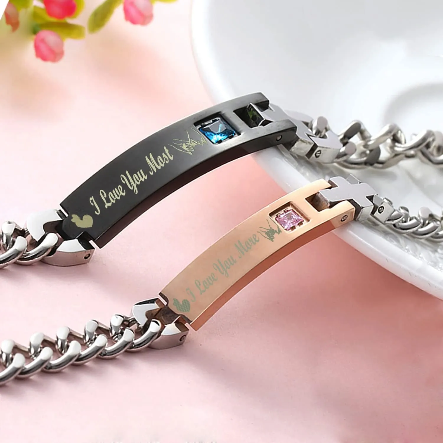 Gift for Lover His and Hers Personalized Engraved Couples Bracelets for Women Men Matching Set Anniversary Promise Valentine's Gifts