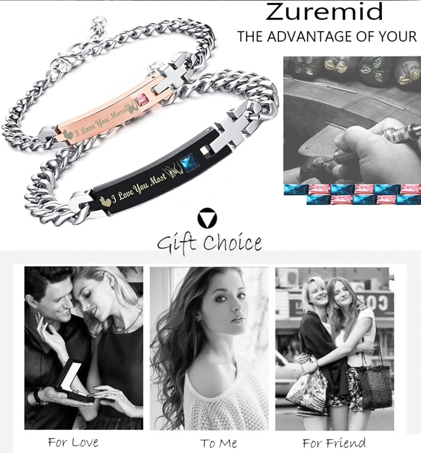Gift for Lover His and Hers Personalized Engraved Couples Bracelets for Women Men Matching Set Anniversary Promise Valentine's Gifts