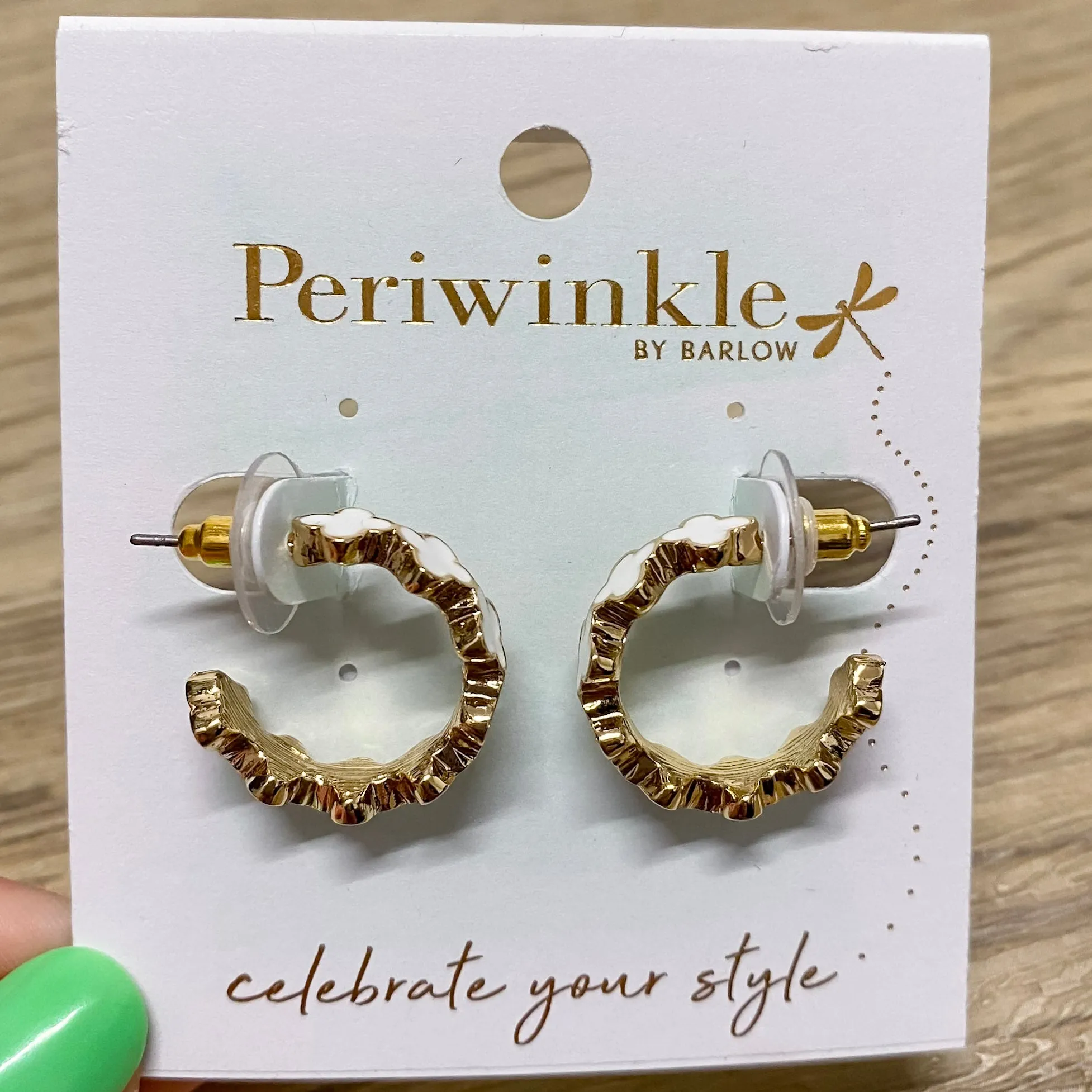Gold and White Clover Hoop Earrings