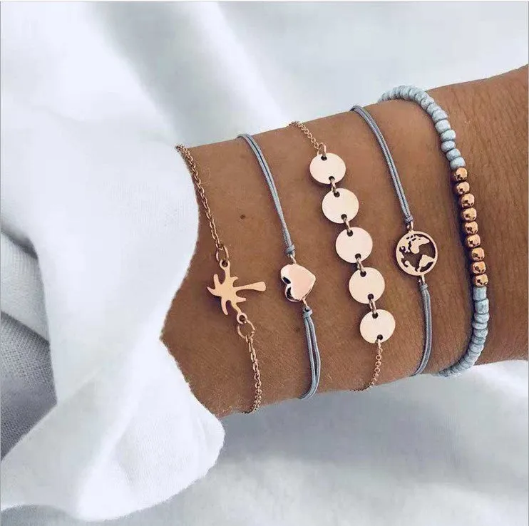 Hand Jewelry Simple Retro Bracelet Hao Stone Geometric Bracelet Set