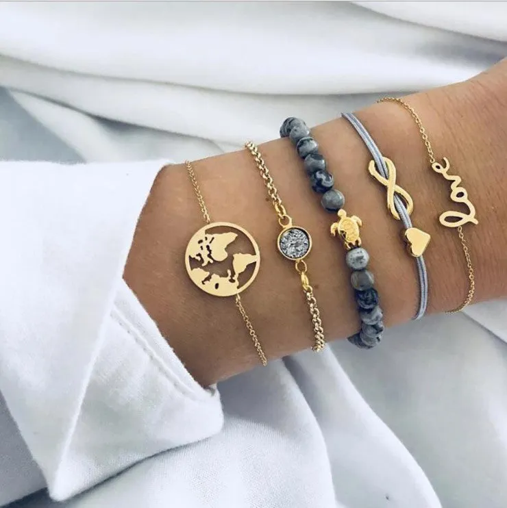 Hand Jewelry Simple Retro Bracelet Hao Stone Geometric Bracelet Set