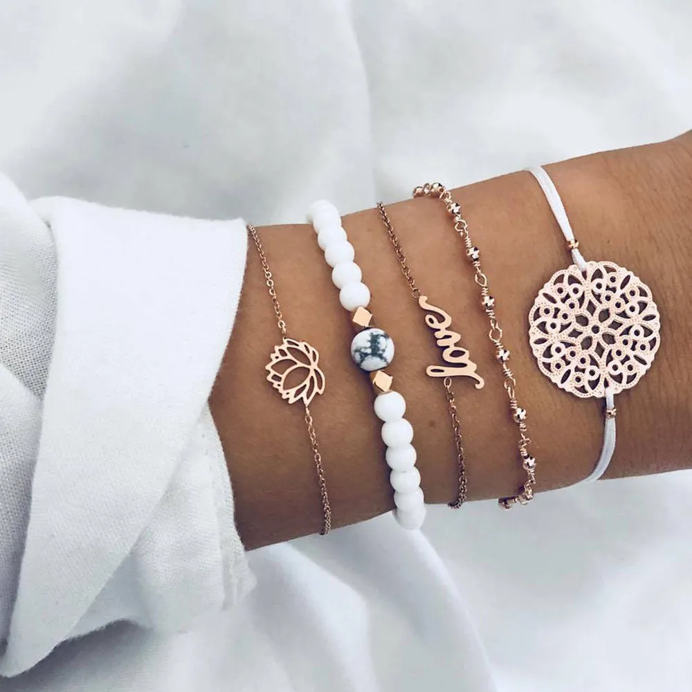 Hand Jewelry Simple Retro Bracelet Hao Stone Geometric Bracelet Set