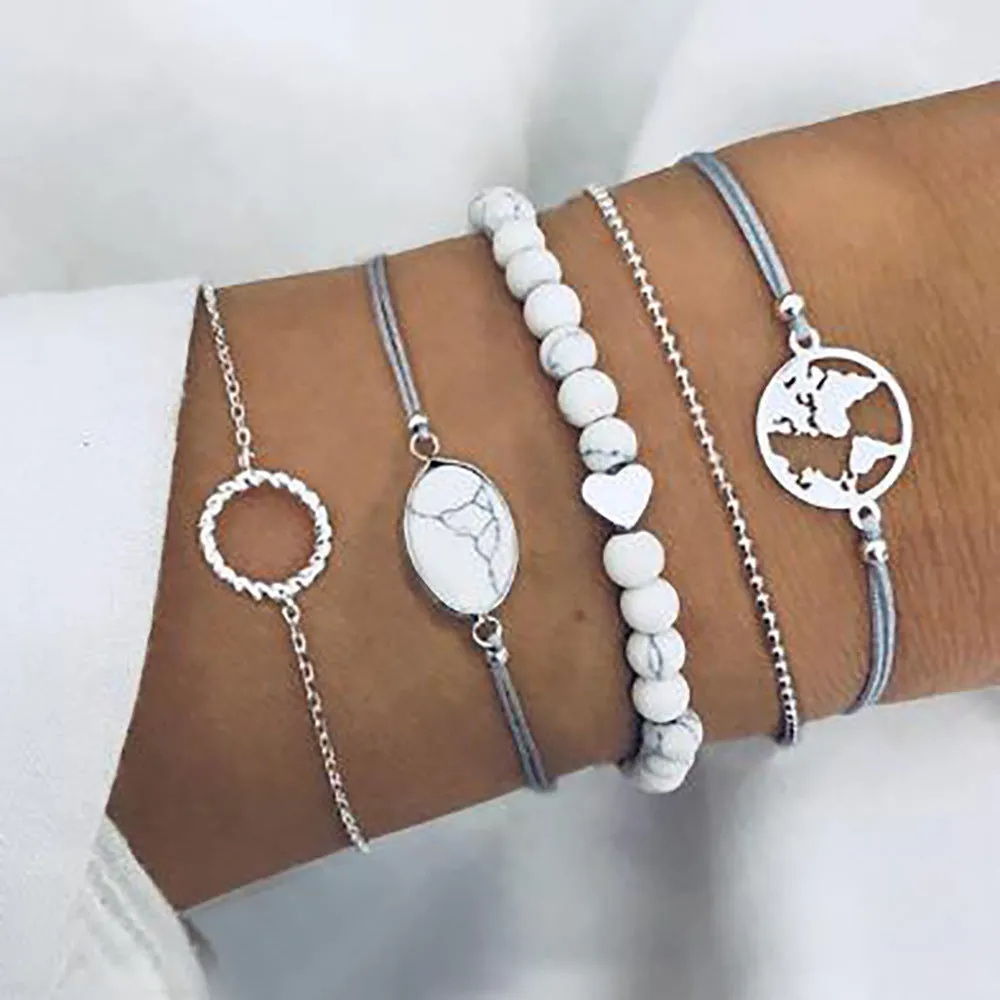 Hand Jewelry Simple Retro Bracelet Hao Stone Geometric Bracelet Set