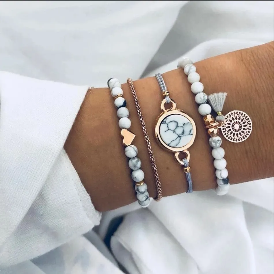 Hand Jewelry Simple Retro Bracelet Hao Stone Geometric Bracelet Set
