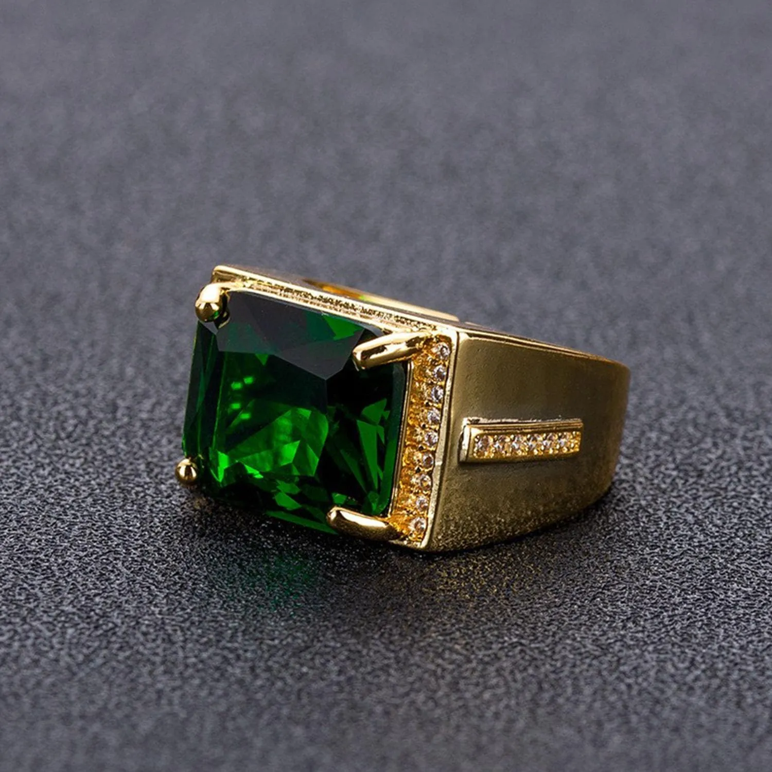 HSQYJ Adjustable White Gold Plated Rectangle Cubic Zirconia Gemstone Cocktail Rings Luxury Crystal Zircon Personalized Statement Party Ring for Men Fashion Jewelry Gifts