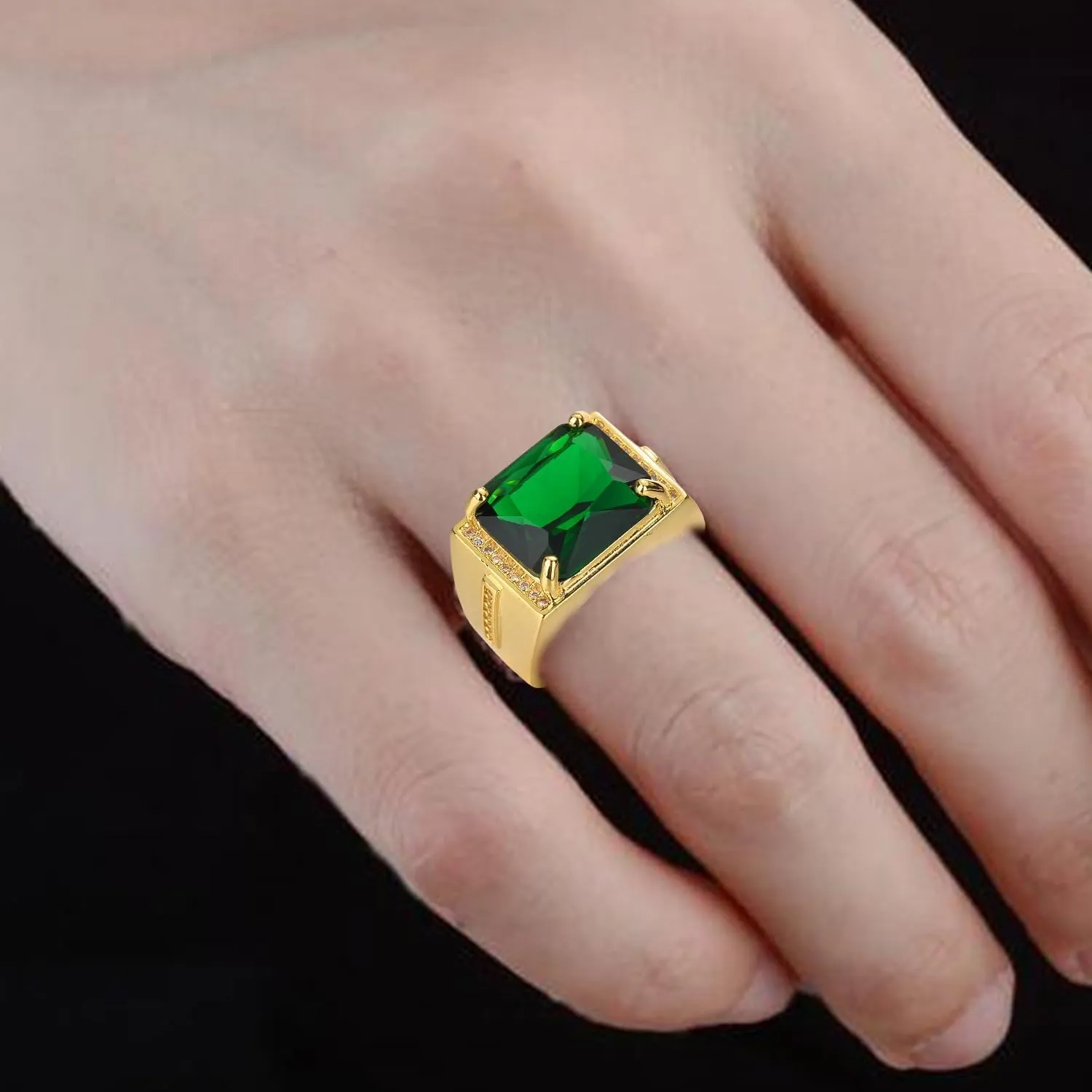 HSQYJ Adjustable White Gold Plated Rectangle Cubic Zirconia Gemstone Cocktail Rings Luxury Crystal Zircon Personalized Statement Party Ring for Men Fashion Jewelry Gifts