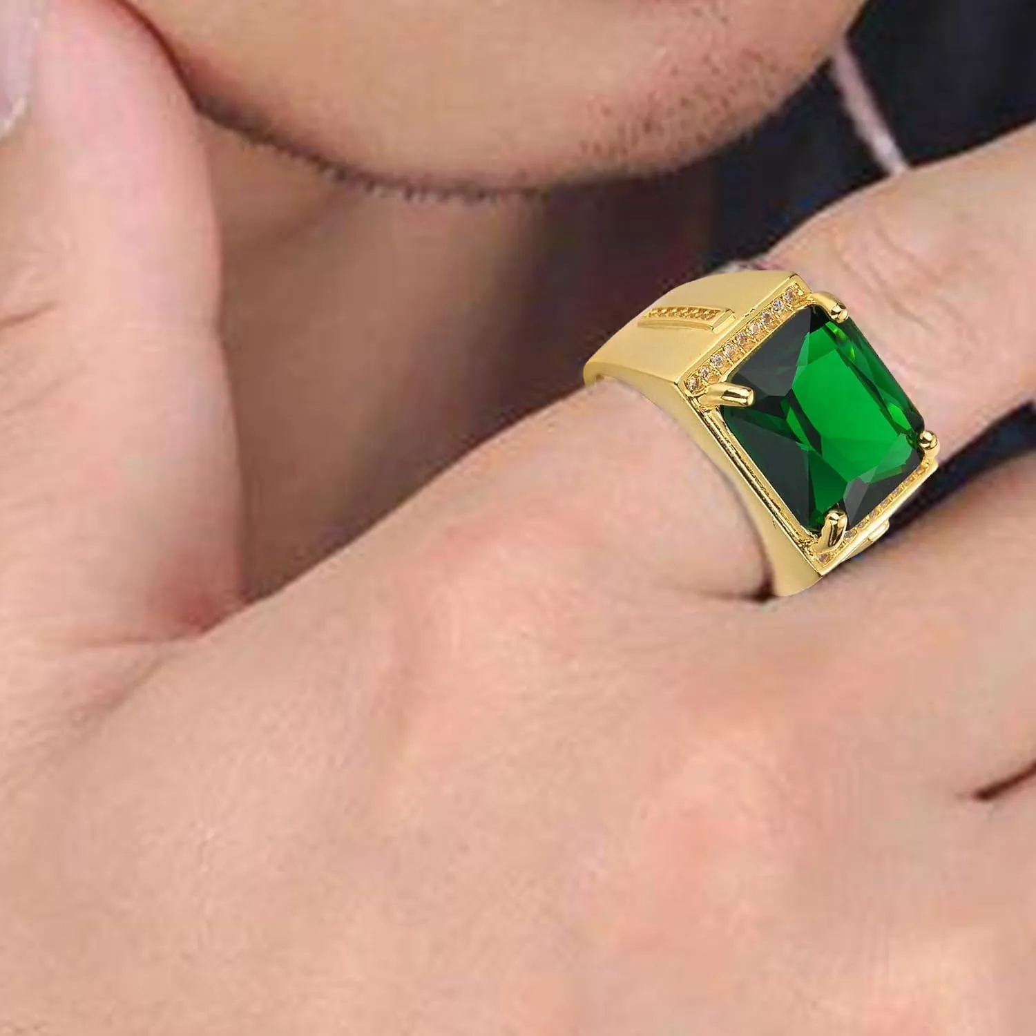 HSQYJ Adjustable White Gold Plated Rectangle Cubic Zirconia Gemstone Cocktail Rings Luxury Crystal Zircon Personalized Statement Party Ring for Men Fashion Jewelry Gifts