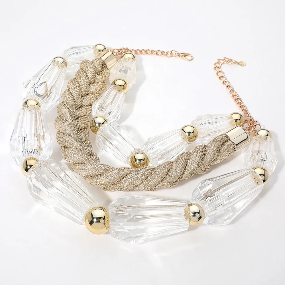 iLLASPARKZ Chunky Lucite Bead Braided Cord Triple Layered Bib Necklace