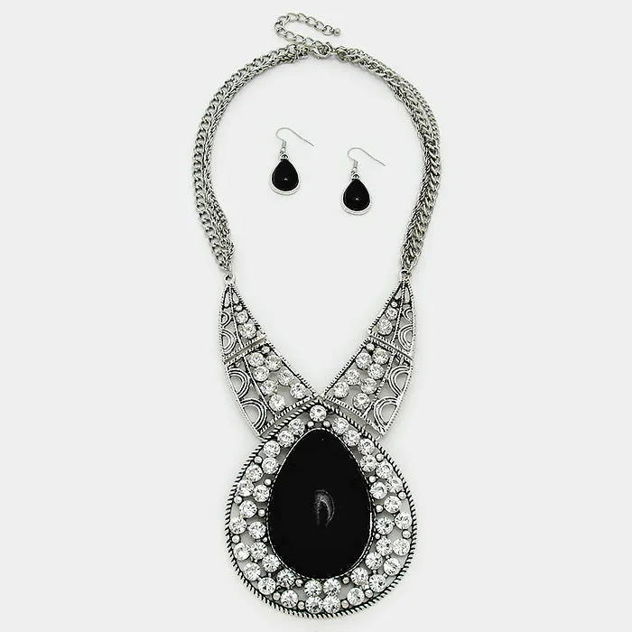 iLLASPARKZ Crystal Trimmed Chunky Teardrop Stone Necklace