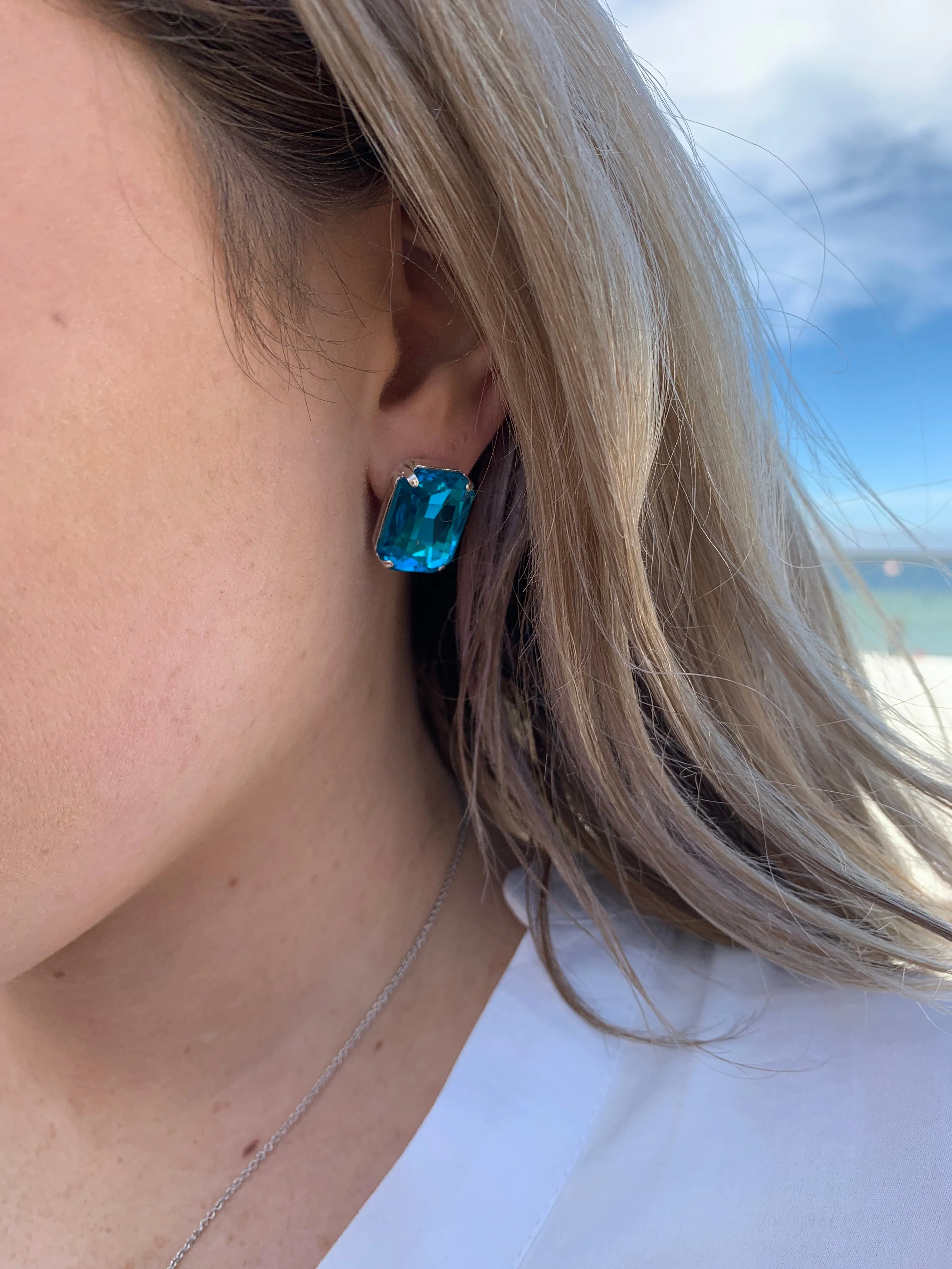 Jilliana Large Rectangular Studs - Turquoise