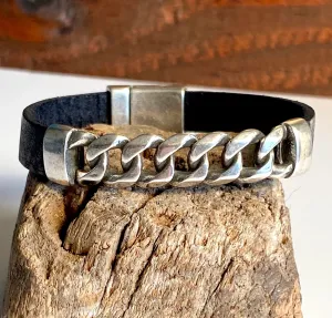 Leather Id Chain Bracelet