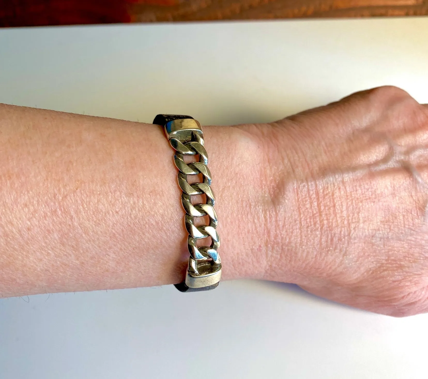 Leather Id Chain Bracelet