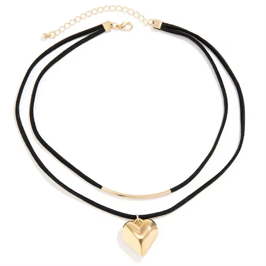 Midnight Velvet Love Heart Pendant Choker Necklace