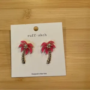 Mini Pink Palm Tree Stud Earrings with Pearl Center