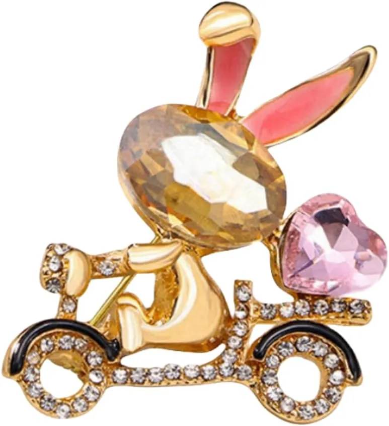 MLEPUS Rhinestone Bunny Brooch Pin for Women Girls Biker Rabbit Fashion Elegant Pink Heart Cute Animal Pet Brooch Lapel Pin Easter Egg Holiday Party Jewelry Gift
