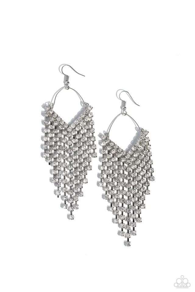 Paparazzi Earring ~ V Fallin - White
