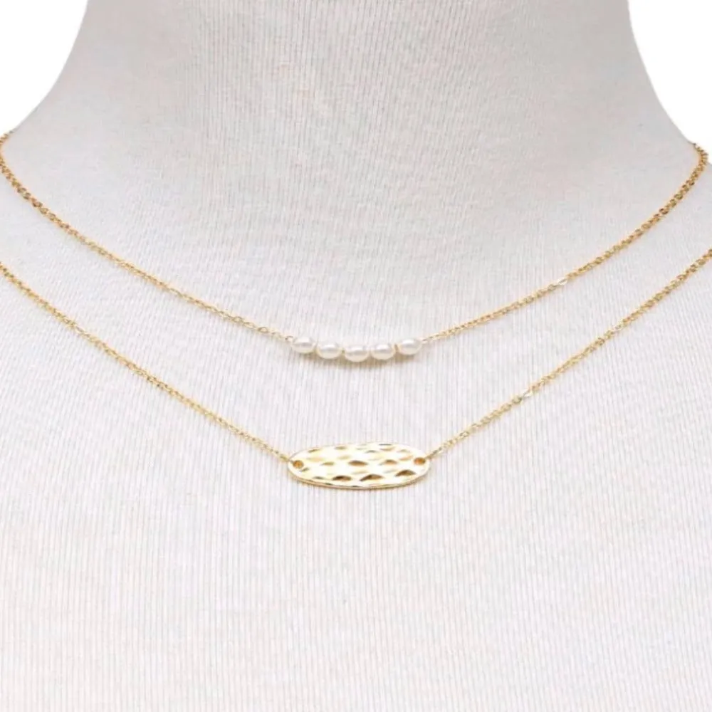 Pearl and Hammered Gold Necklace