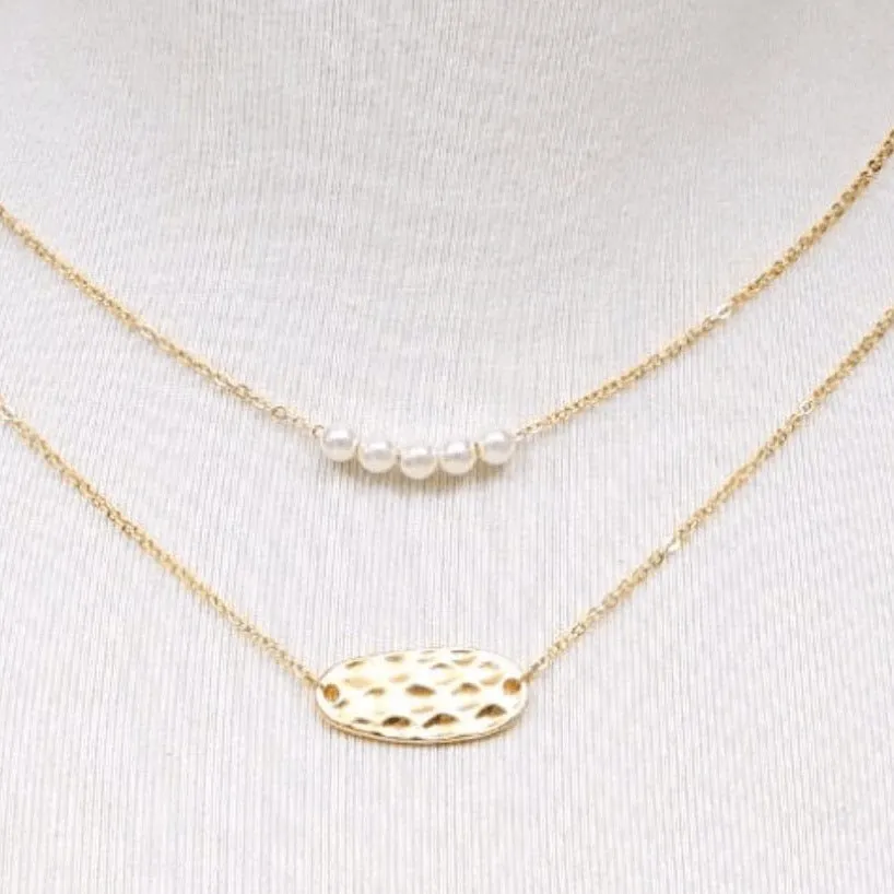 Pearl and Hammered Gold Necklace