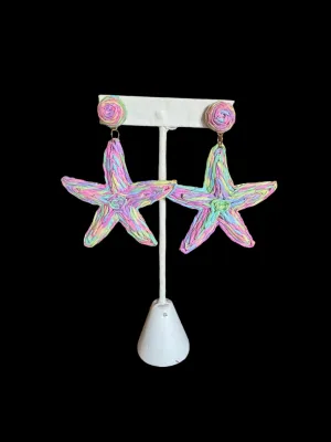 Rainbow Raffia Starfish Earrings  Island Vibes Only