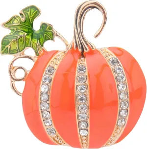 Rhinestone Autumn Pumpkin Brooch Pin for Women Men Gold Plated Fashion Enamel Vintage Green Leaf Brooch Pin Backpack Hat Costume Accessories Halloween Thanksgiving Party Holiday Jewellery Gift Souvenir