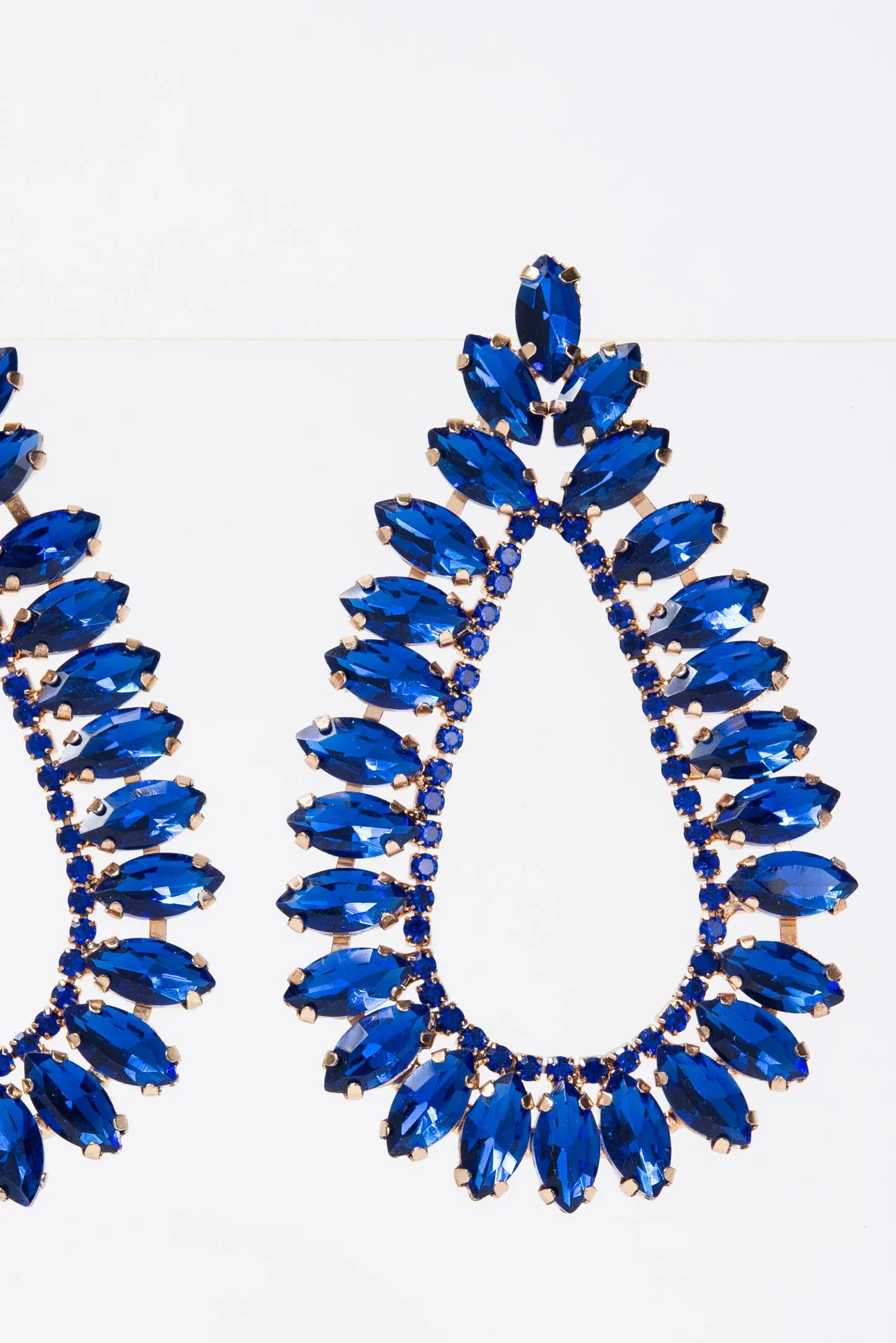 Ruby Large Open Teardrop Crystal Marquise Earrings - Royal Blue