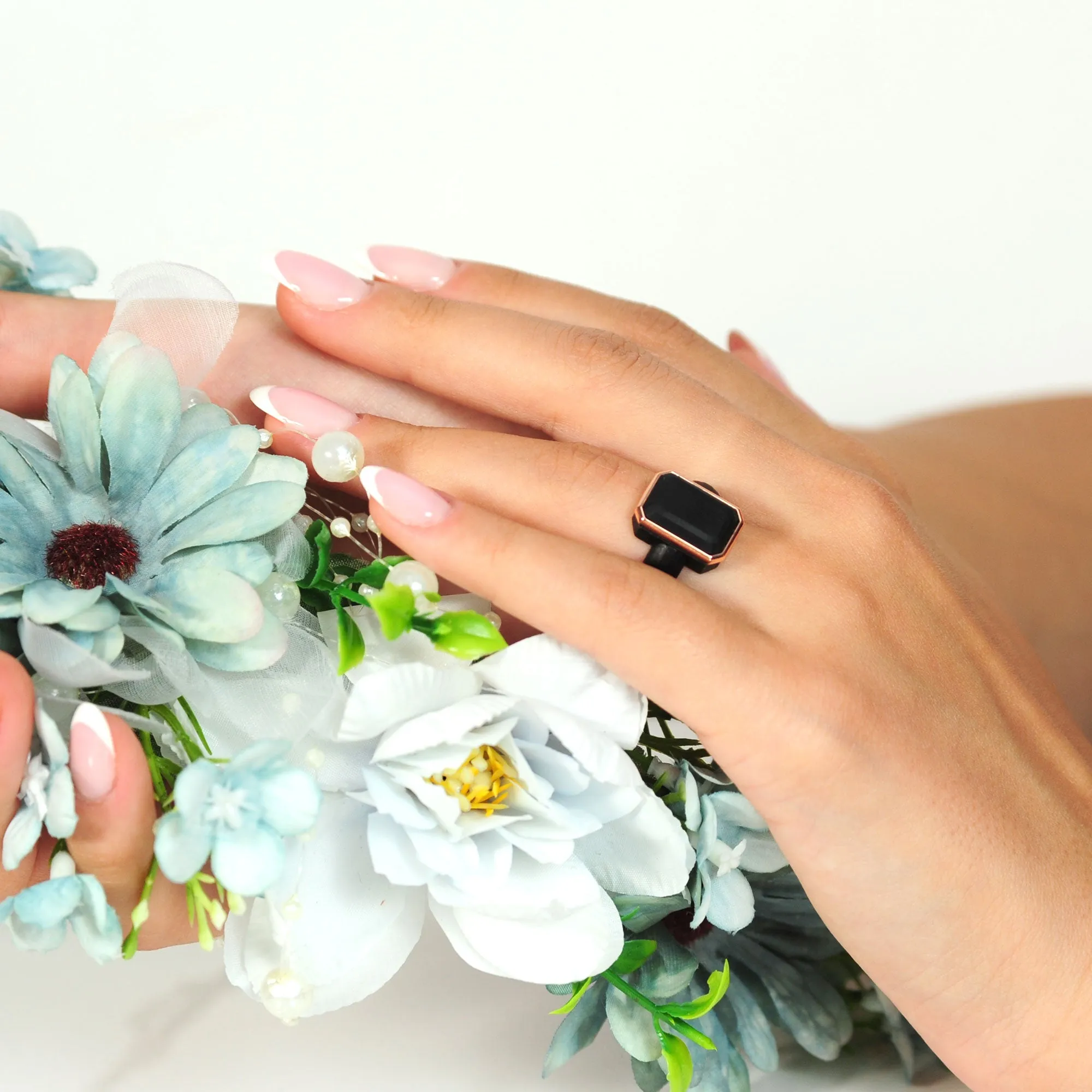 Set of Two Rings: Women's Black Emerald  & Men's Infinity Collection