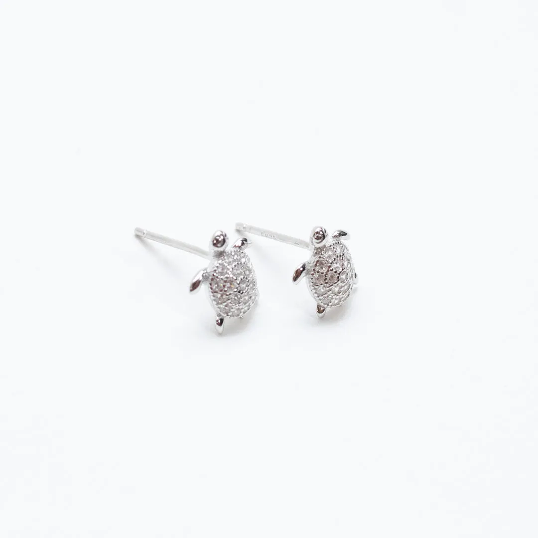 Silver Turtle Crystal Studs