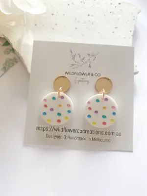 Spotted Drop Dangles - white